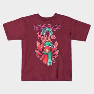 Kiss Me. I dare you. Red Chocobo under the mistletoe from Final Fantasy 14 Online Kids T-Shirt